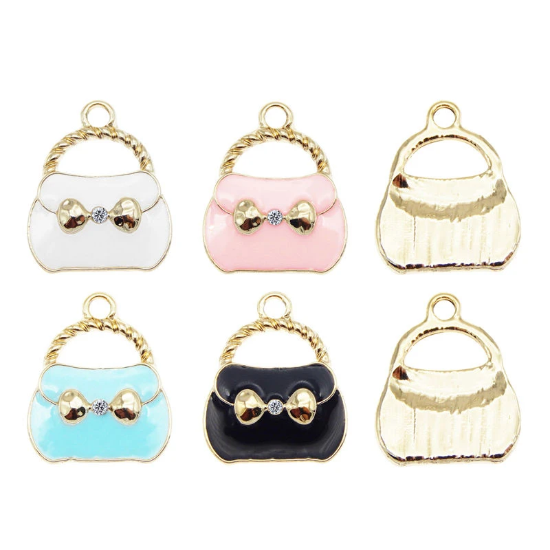 

Julie Wang 4PCS Enamel Purse Charms Mixed Colors Rhinestone Handbag Alloy Women Purse Bag Pendant Jewelry Making Accessory