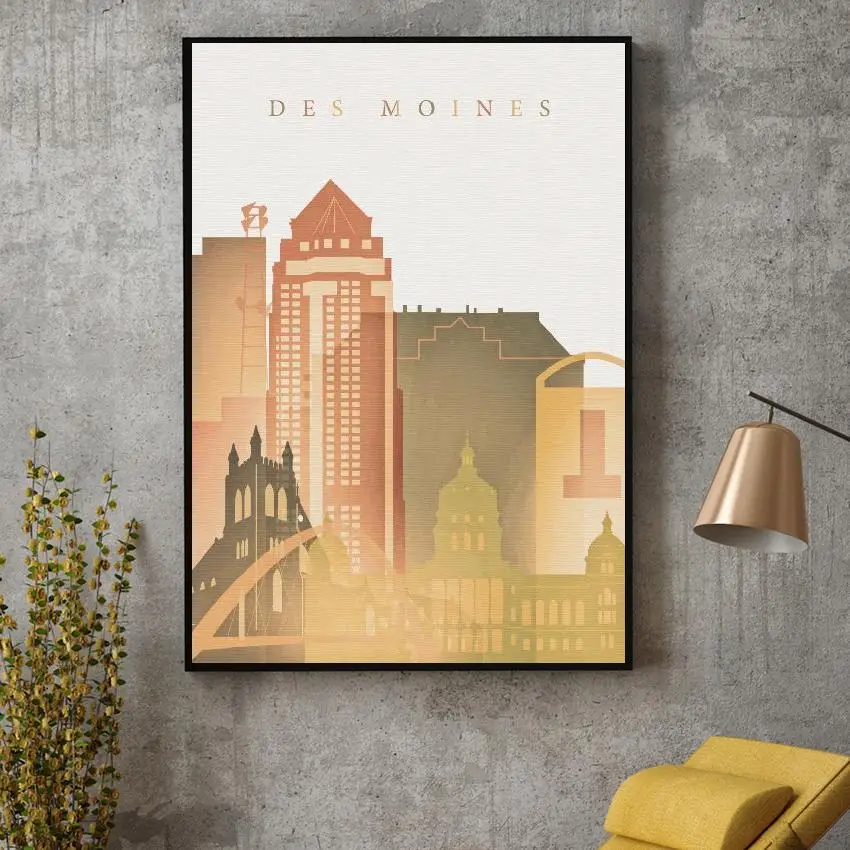 Des Moines Айова горизонт холст печать стены искусства постер картина современная