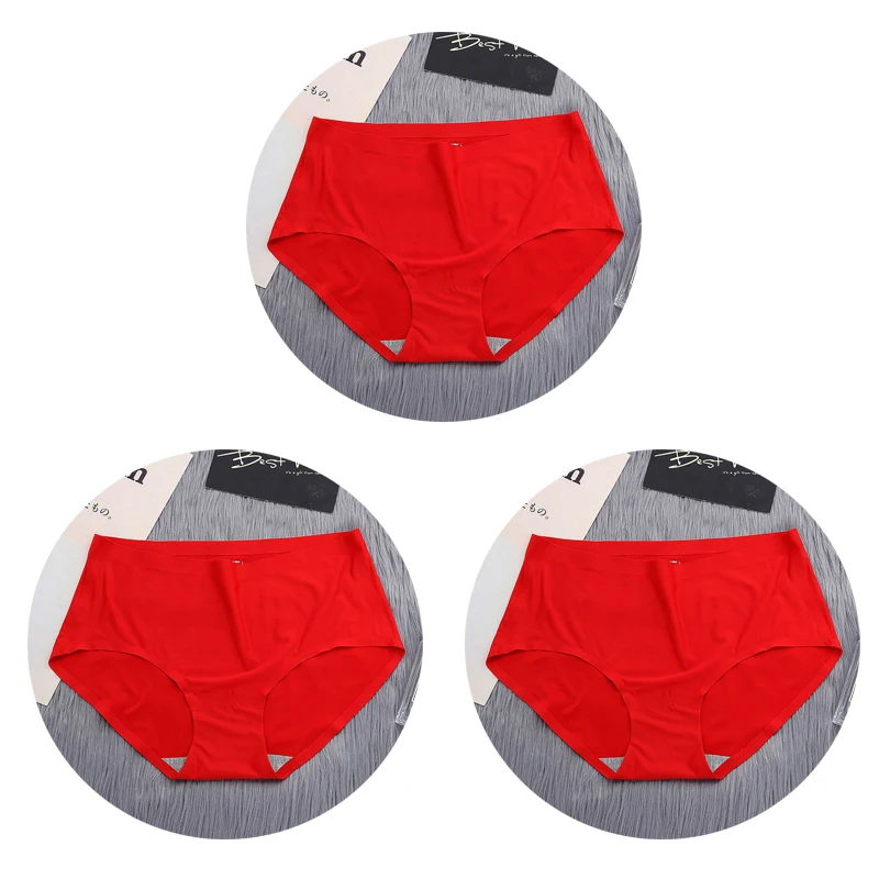 NK50-3RE-3PCS OLN женские трусики бесшовные, сексуальные стринги ледяные шелковистые Нижнее белье Женские одноцветные модные трусы со средней талией Горячая Распродажа - Цвет: NK50-3RE-3PCS