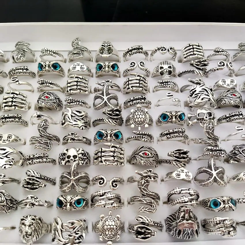 Кольцо на палец в виде черепа змеи совы панка 50 шт. под старину Серебряный с