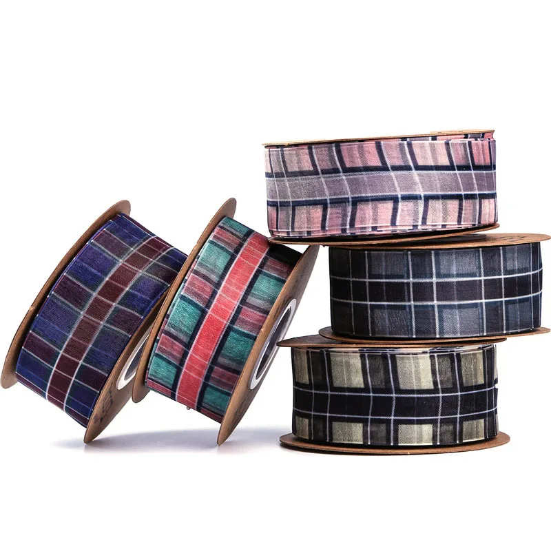 Шотландская клетчатая лента из органзы 40 мм 50 ярдов/партия банты для волос