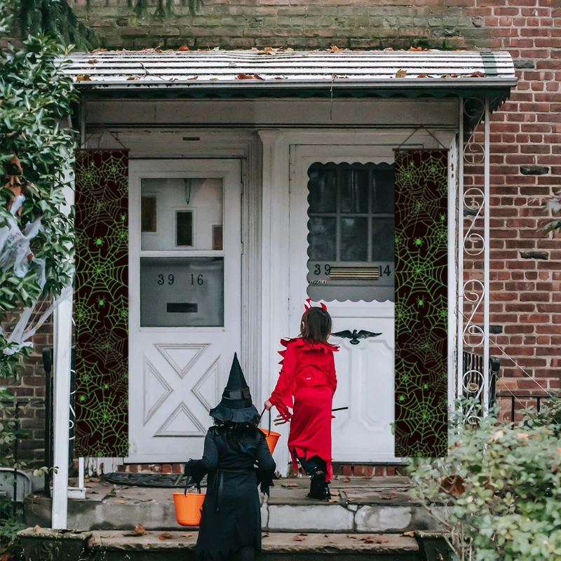 Хэллоуин украшения светящийся паук паутина входная дверь крыльца Знаки Баннер |