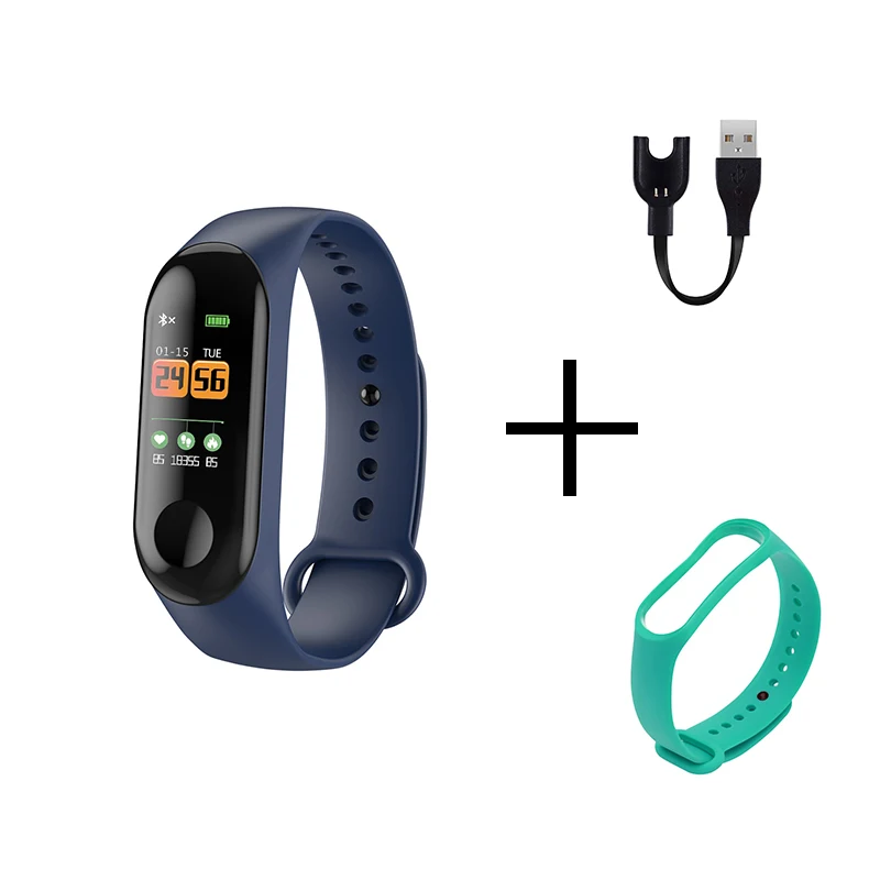 blue green M3 умный браслет с цветным экраном, пульсометр, спортивный фитнес-трекер, Bluetooth, мужской женский браслет, Android IOS - Цвет: blue green