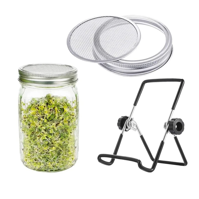 

1Set Seed Sprouter Germination Cover Kit Sprouting Mason Jars with Stainless Steel Strainer Lids Stainless Steel Germinator