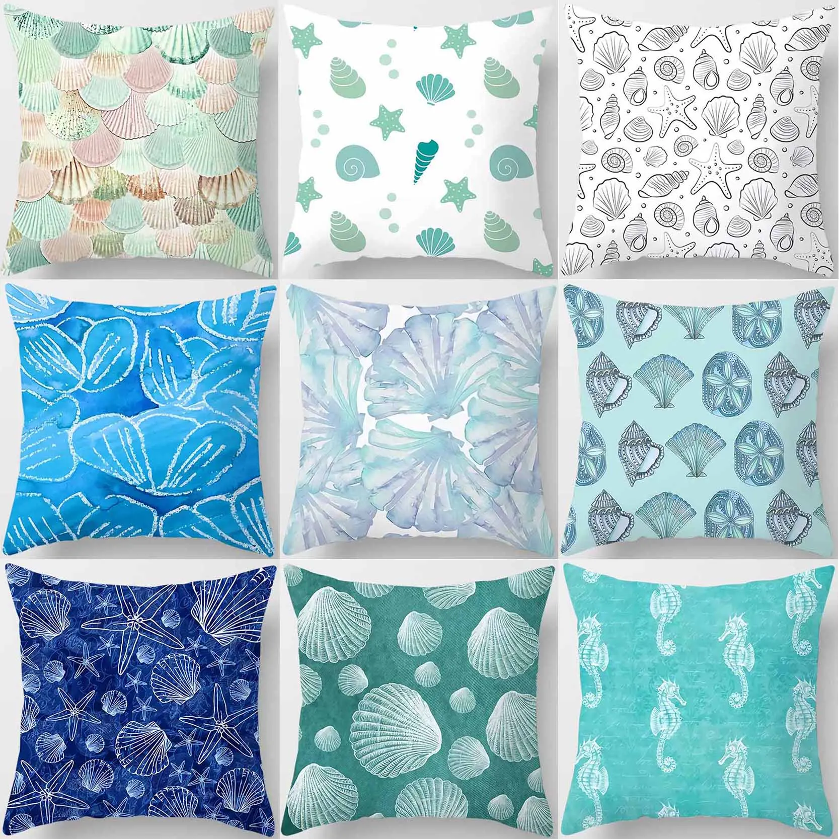

Deep Sea Shell Printing Square Pillowcase, Used for Home Decoration, Car Sofa Cushion Cover 45cm*45cm