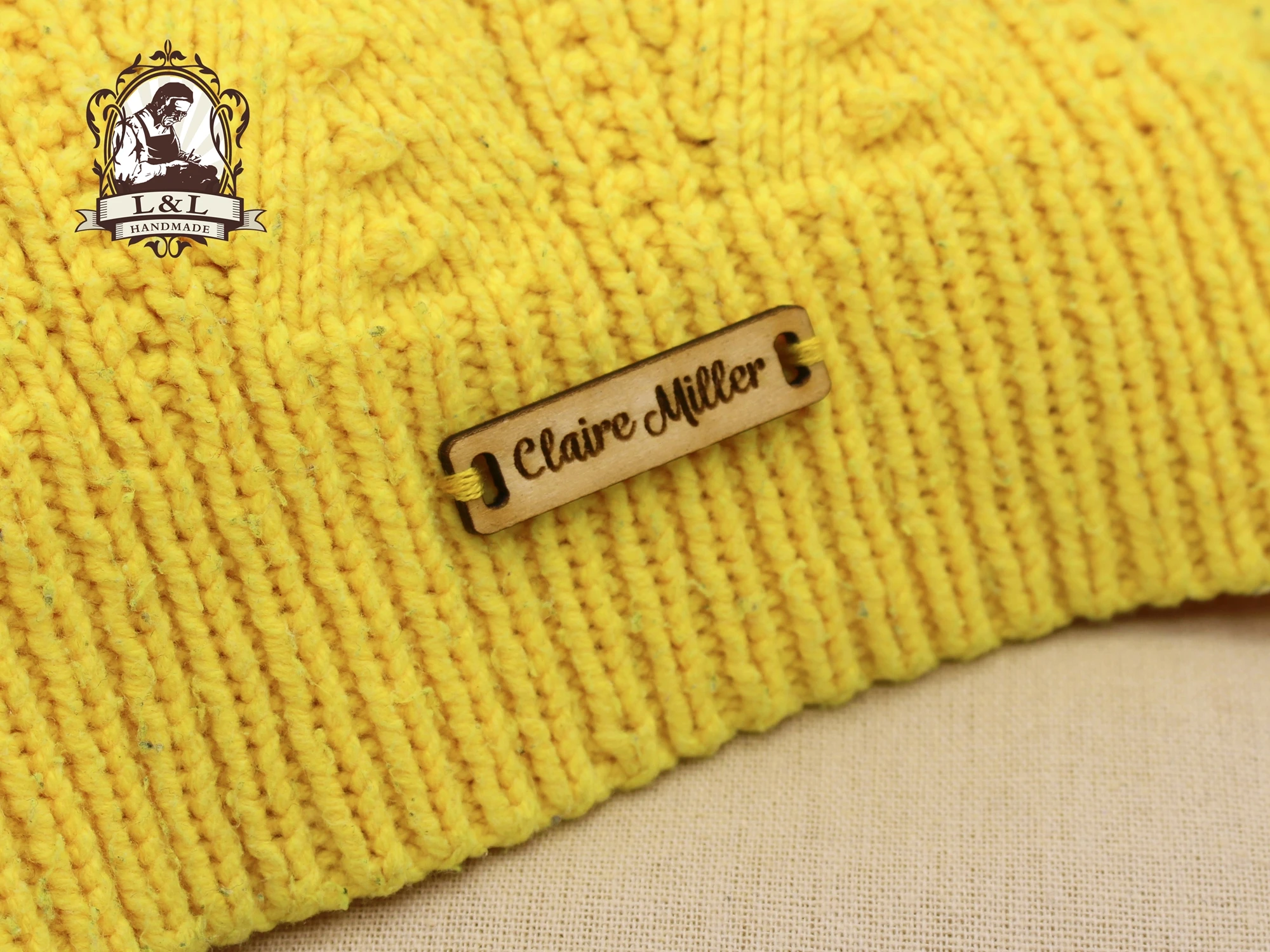 

Custom Garment Labels, Engraved Wooden, Knitting Tags, Crochet Labels, Logo, Branding Labels (WD1406)