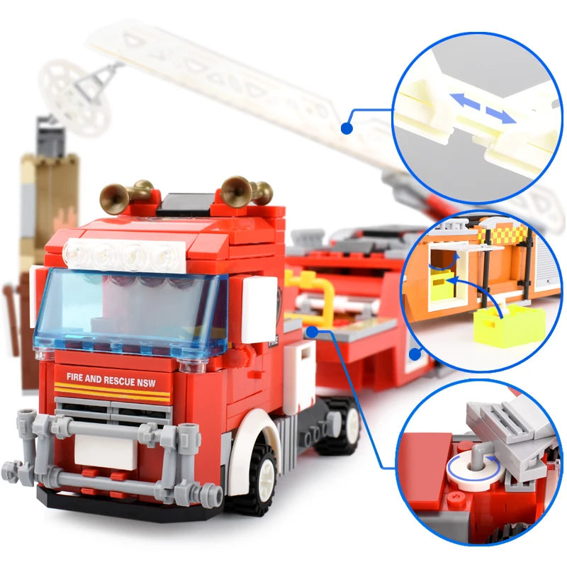 491+pcs DIY Blocks Rescue Fire Fighting Truck Building City Firemen figures Educational Bricks Toys for Children Kid Gift | Игрушки и