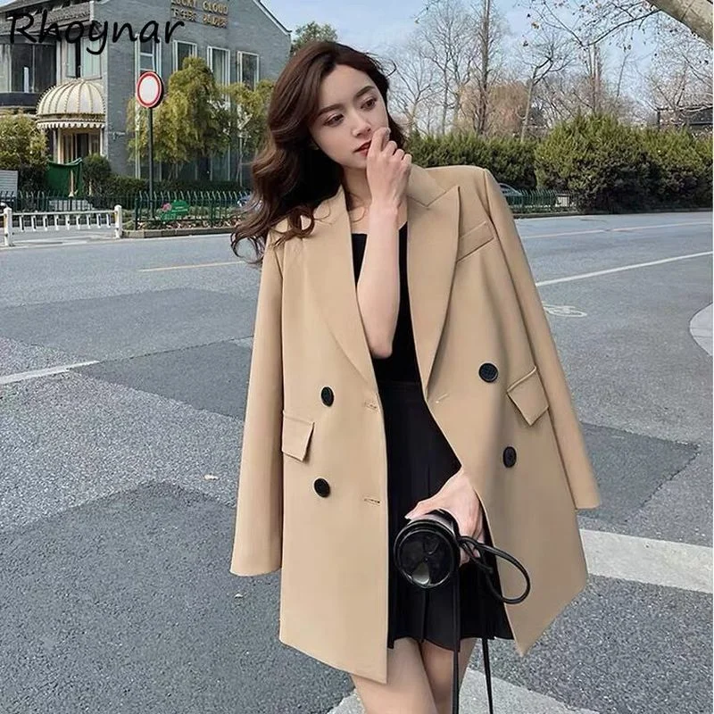 

Blazers Womens Spring Casual Vintage Loose Double Breasted Fashion New Elegant All-match British Style Design Solid Simple Daily