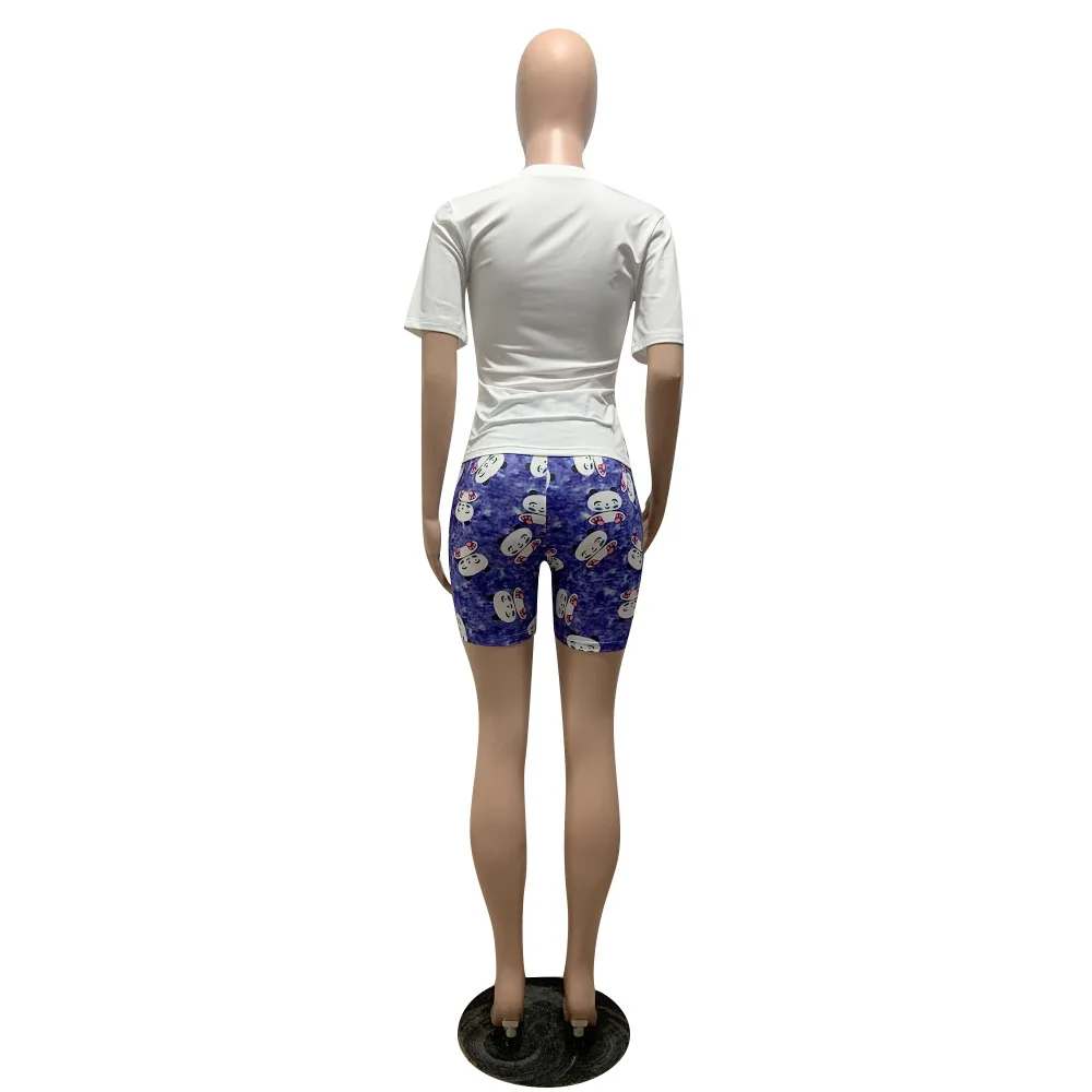 

2020 New Style Suit European and American Women's Casual Printed Short-Sleeved Top Sports Pants Suit Two-Piece Set