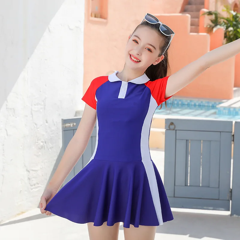 

3-14Y Kids Girls Short Sleeve Skirt Swimsuit Split Beachwear Children Quick Dry Hot Spring Vacation One Piece Girl Baby Swimwear