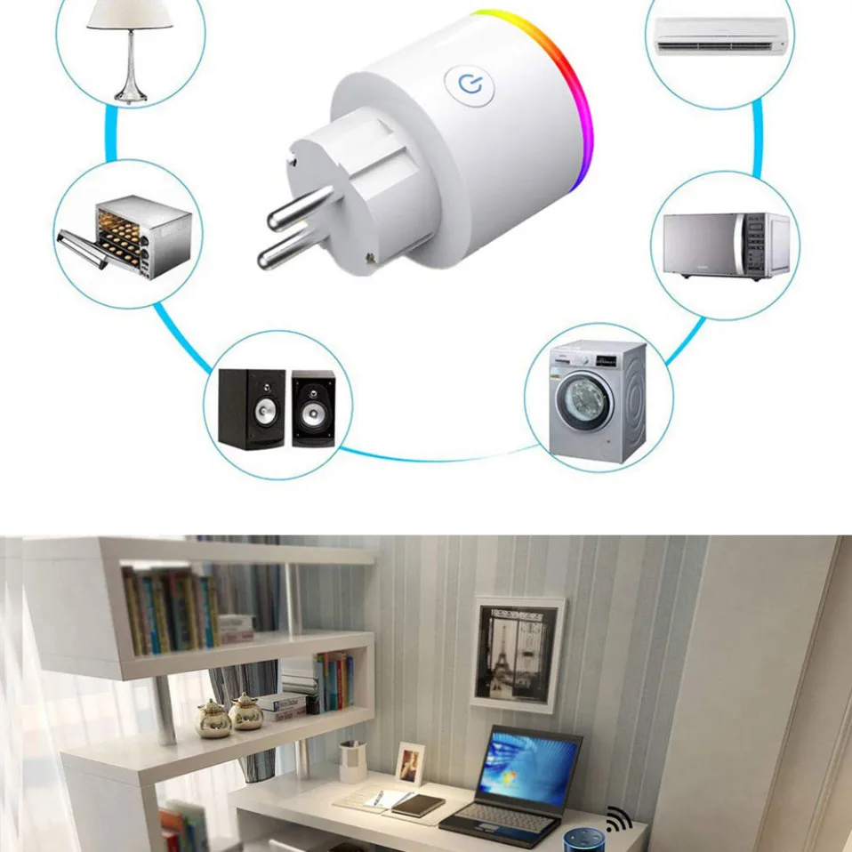 AVATTO умная розетка Wifi с монитором питания, 16А ЕС RGB Tuya умная розетка с Google Home Alexa голосовой пульт дистанционного управления