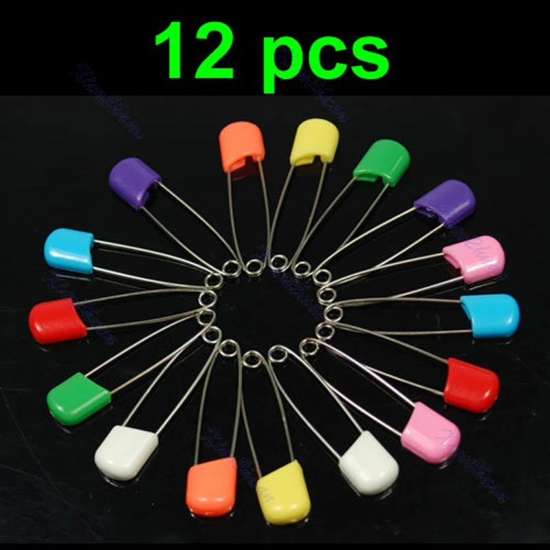 

12 pcs Colors Safety Locking Baby Cloth Nappy Diaper Craft Pins W2952001