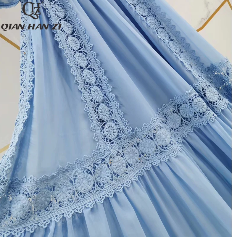Дизайнерское подиумное модное Макси-платье Qian Han Zi женское длинное кружевное