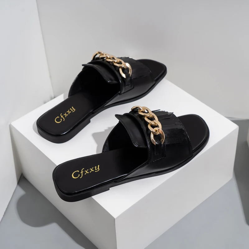 

2021 New Women Slippers Summer Open-toe Flat Slippers Fashion Buckle Beach Slides Casual Flip Flops Women Shoes Femme Sandals