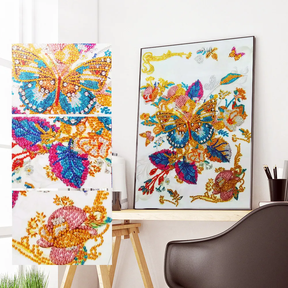 

Colorful Flower Butterfly Special Shaped 5D DIY Diamond Painting Embroidery Rhinestone Partial Drill Cross Stitch Kits Crystal