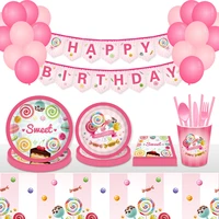 sweet candy lollipop party decorations plates cups napkins banners disposable tableware sets for diy girls pink birthday party