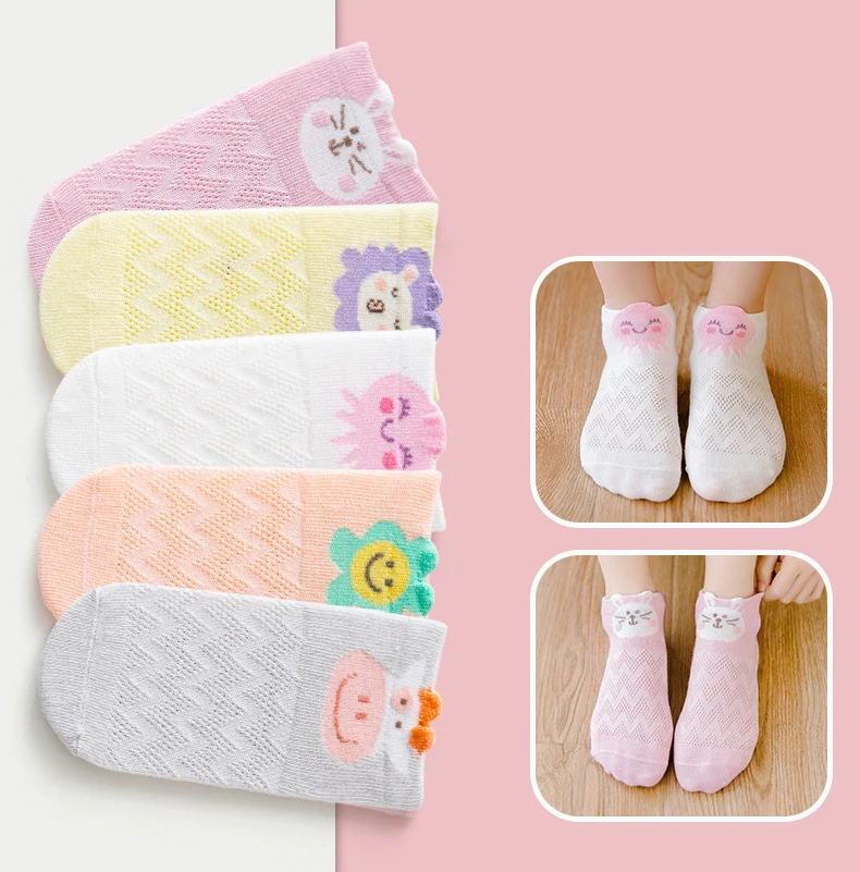 

5 пар/лот, хлопковые носки для маленьких девочек и мальчиков, Милые Удобные Дышащие Мягкие сетчатые носки с рисунками из мультфильмов От 1 до ...