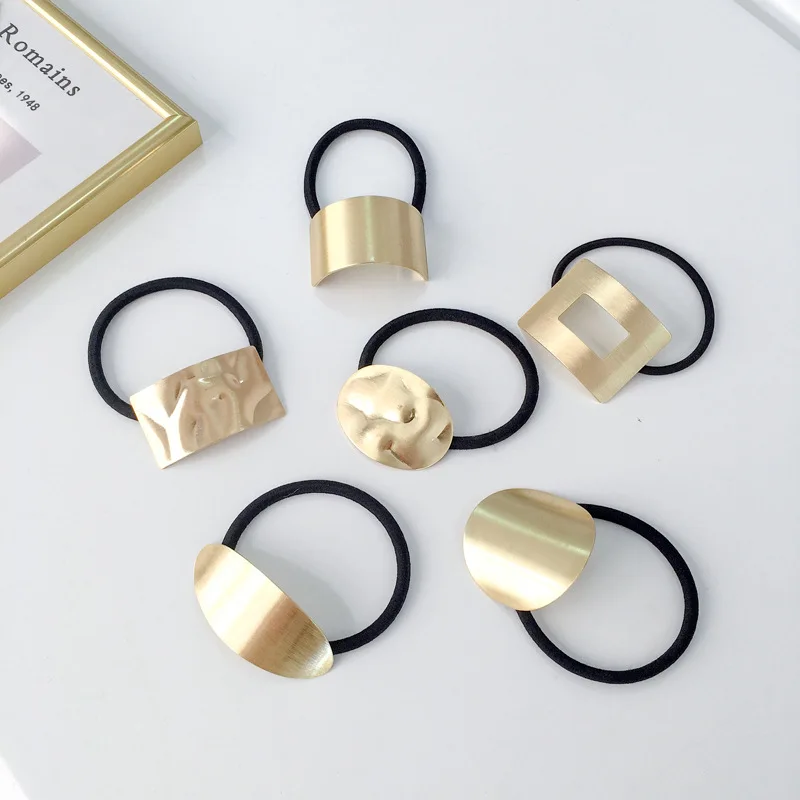 

Women Girls Simple Metal Geometry Elastic Hair Bands Ties Scrunchie Ponytail Holder Rubber Bands Fashion Hair Accessories