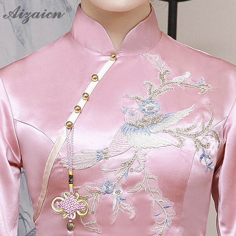 Модная розовая Пряжа юбка длинный Cheongsam Современная Подружка невесты винтажное платье Qi Pao женское традиционное китайское платье Qipao акция
