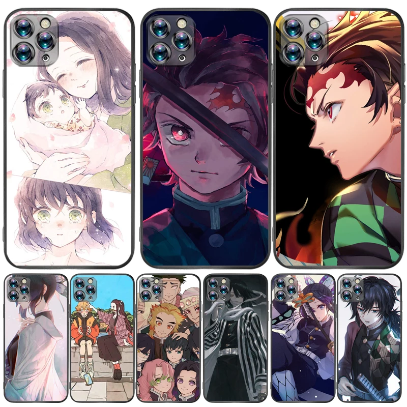 

Anime Demon Slayer Kimetsu Phone Case For iPhone 6 6S 7 8 Plus Anime TPU Soft Coque Black TPU Phone Cove Smartphones