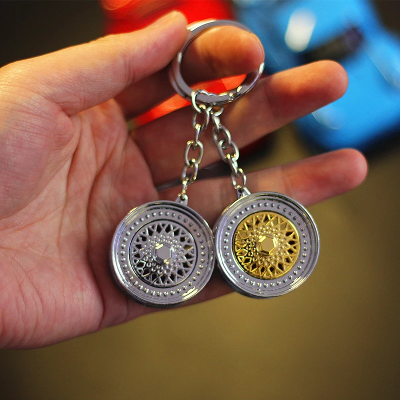 

Car Wheel Modified Key Chain Silver & Golden BBS Wheel Key Ring Pendant Modified Key Ring Auto Part Car Accessories Personality