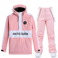 new fashion color matching pullover ice snow suit wear waterproof winter costume snowboarding clothing ski jacket pant woman