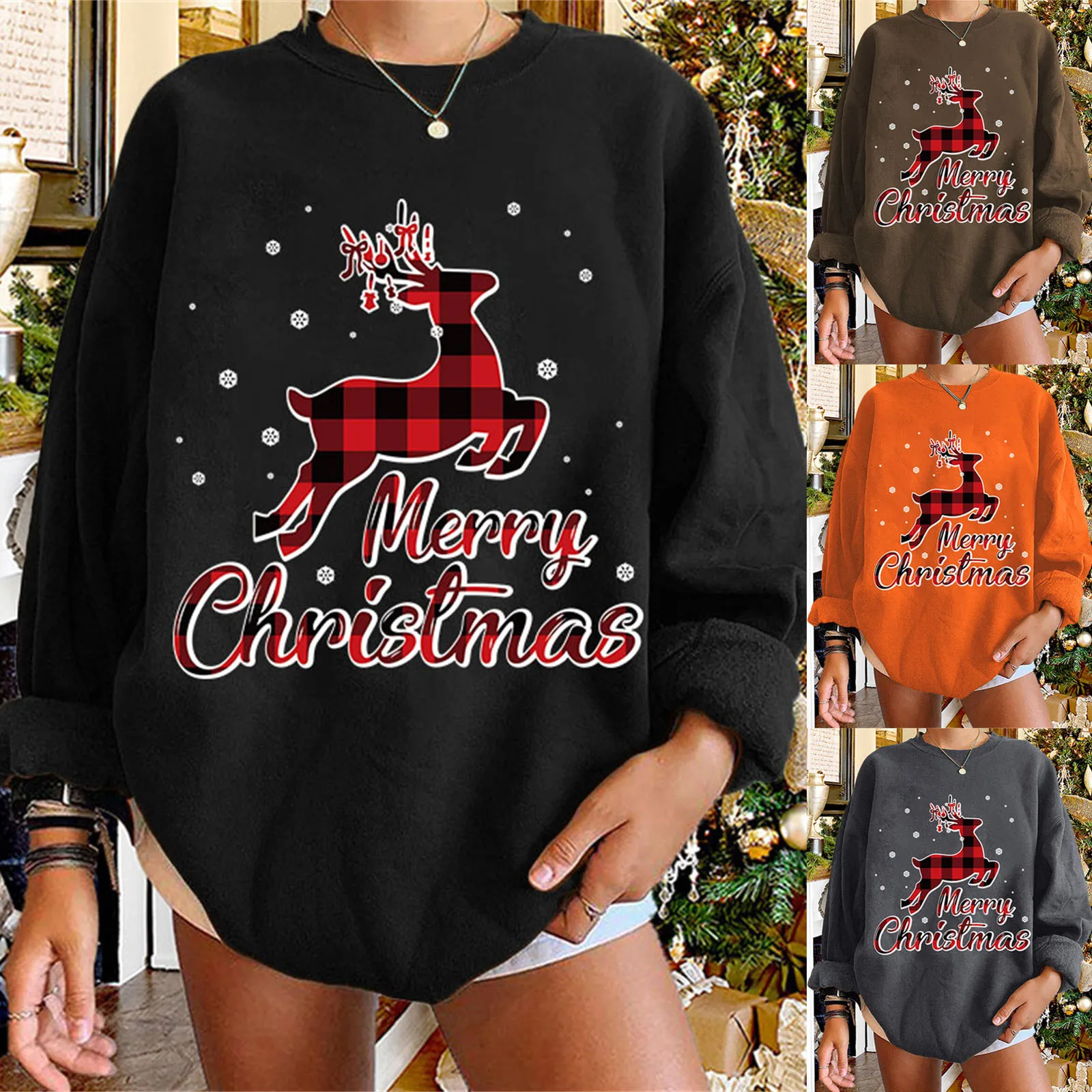 

Christmas Women's Print Round Neck Sweatshirt Loose Pullover Long Sleeve Blouse