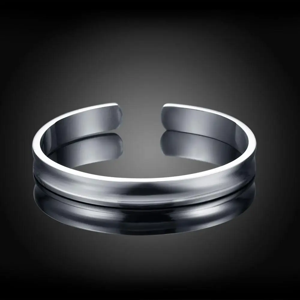 

Top Quality 925 Sterling Silver Fashion Simple Smooth Round Small Bangle Bracelet Trendy Jewelry for Women Men