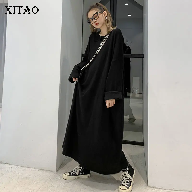 XITAO винтажное простое трикотажное платье размера плюс женская одежда модный