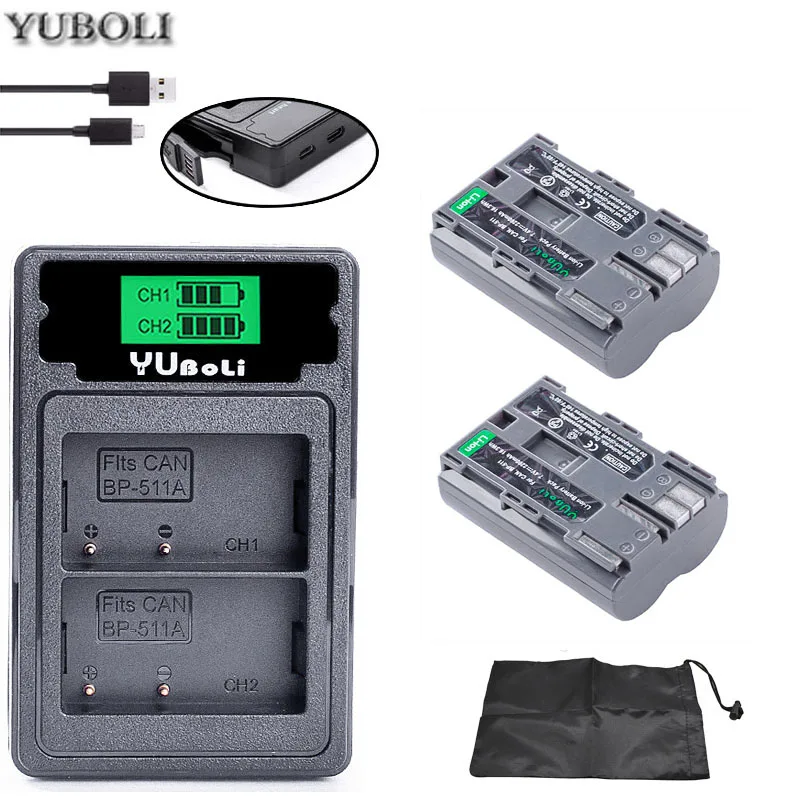 charger and 2battery 2 шт. BP-511 BP511 BP 511 511A BP-511A BP511A батареи и Зарядное устройство для Canon G6 G5 G3 G2 G1 EOS 300D 50D 40D 30D 20D 5D MV300i - Цвет: charger and 2battery