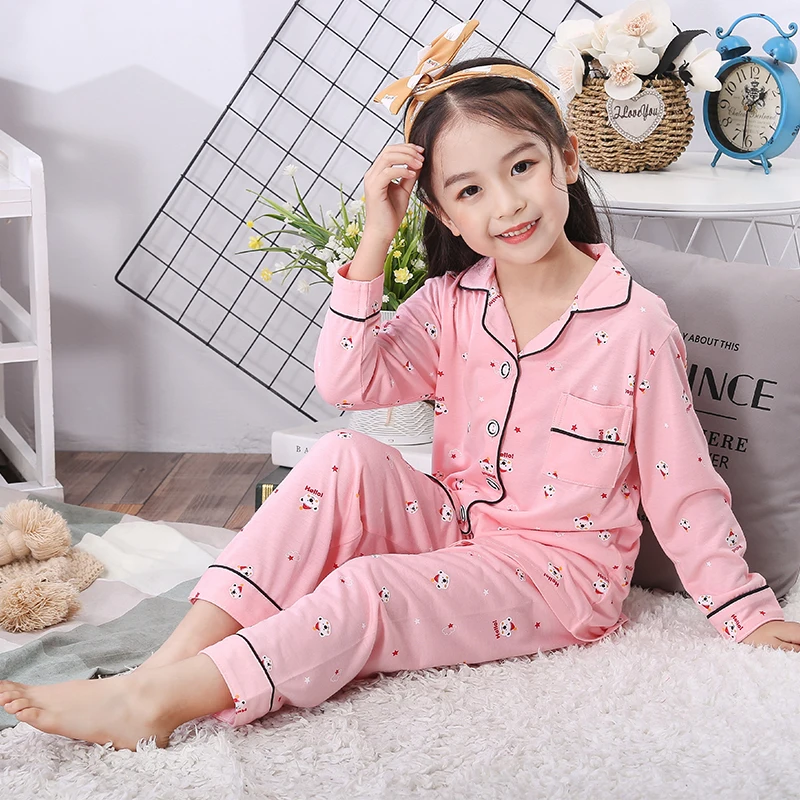 

2019 Spring Autumn Children Pajamas Set Long Sleeve Cartoon Cotton Girl Clothes Lovely Children's Pyjamas Big Boy Home Clothes