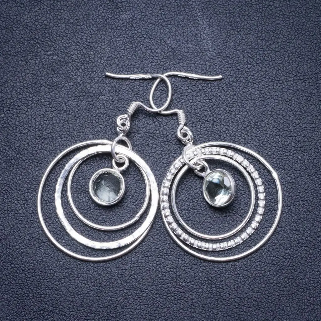 

Natural Green Amethyst Handmade Unique 925 Sterling Silver Earrings 1.75" X4127