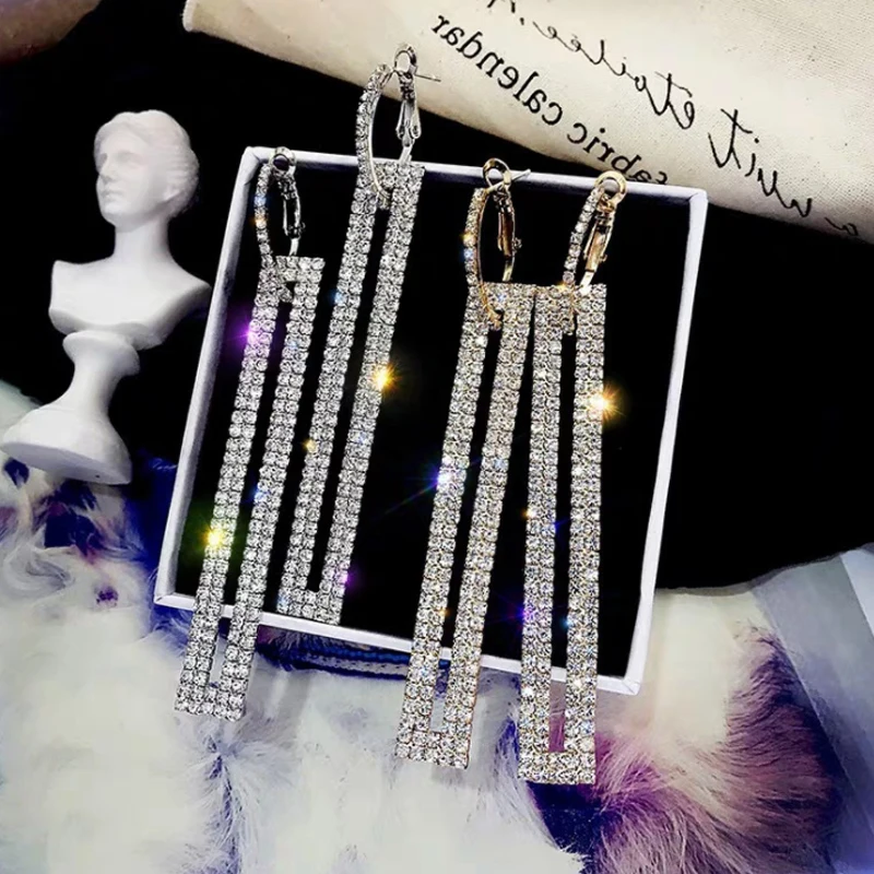 Блестящие Висячие серьги модные роскошные женские сережки для свадебной