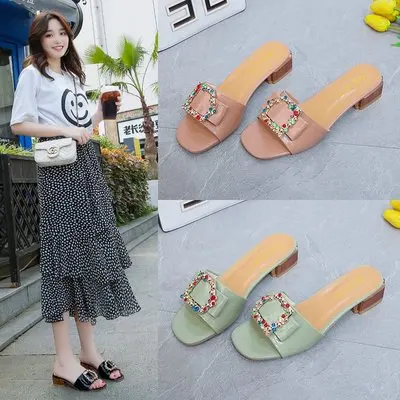 Летние модные женские туфли сандалии тапочки из материала pvc с украшением в виде