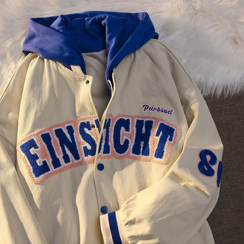 

American Street Loose Jacket Women 2021 Trendy Fashion Letter Printing Embroidered Baseball Uniform Female Couple Retro Harajuku