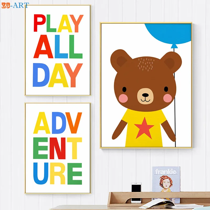 Милый медведь с принтом &quotЛиса&quot Приключения Цитата плакат холст картины для