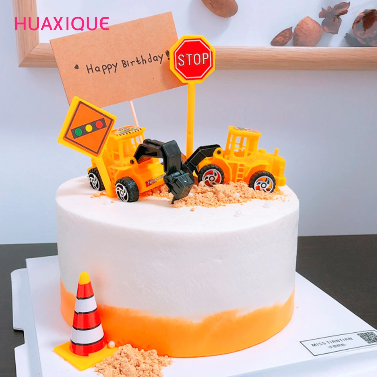 

Construction Road Sign Truck Cake Topper Road Traffic Model Simulation Traffic Light Cake Insert Card Birthday Kids Party Decors