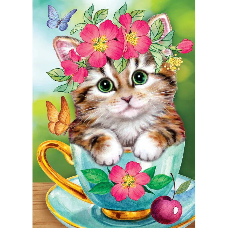 Алмазная живопись полная выкладка кошка цветок мозаика вышивка крестиком 5d