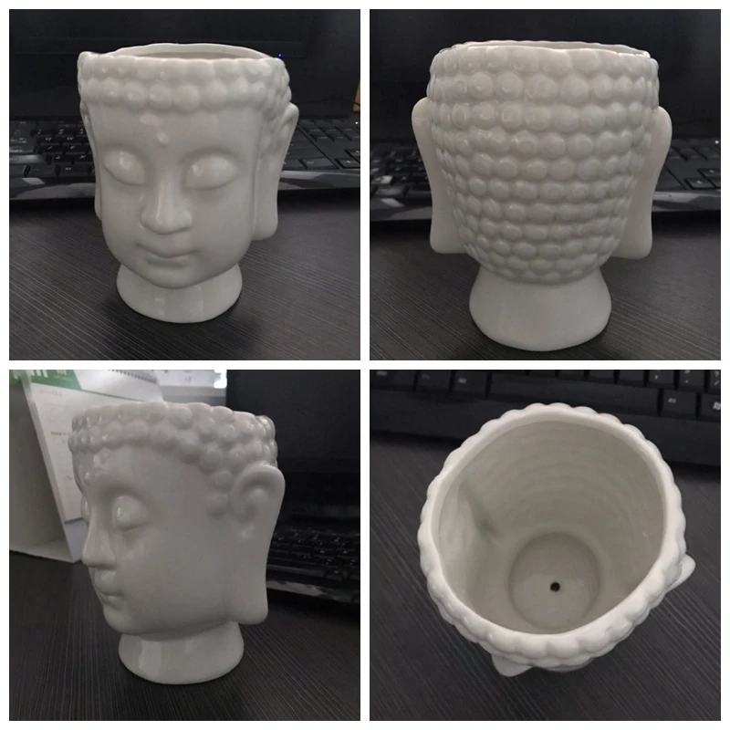 Buddha Head Planter ornament White Zen Ceramic Flower Pot For Succulents Plants Buddha Face Statue Fengshui Home Decoration