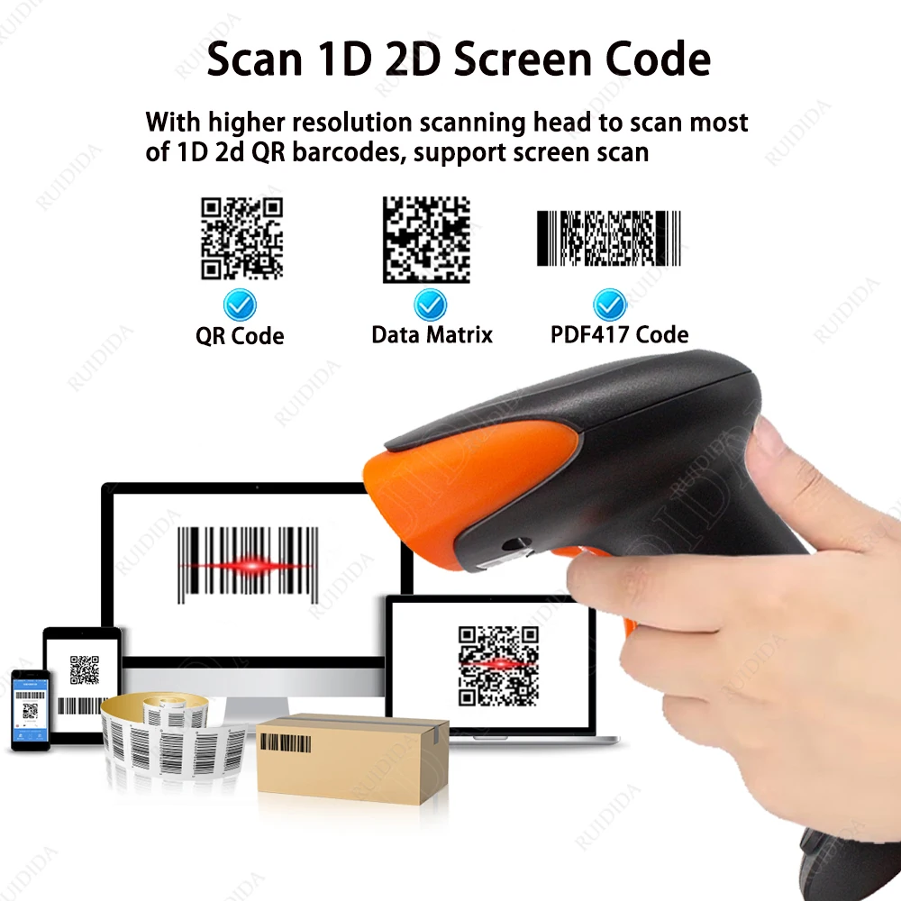 Сканер штрих-кода PDF417 Ручной беспроводной проводной 2d сканер QR-кода 1D/2D Bluetooth USB |