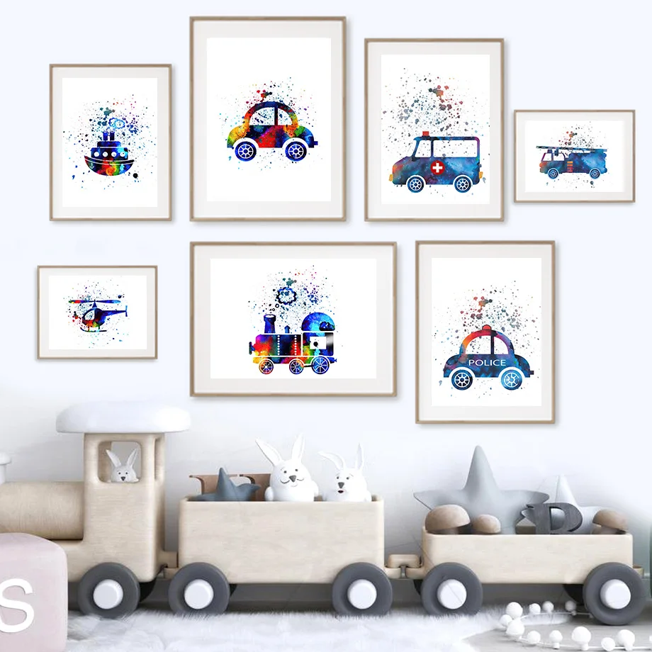 

Ambulance Police Fire Truck Airplane Wall Art Canvas Painting Nordic Posters And Prints Wall Pictures Boy Baby Kids Room Decor