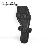 onlymaker womens square toe black matte flat heels slip on summer sandals
