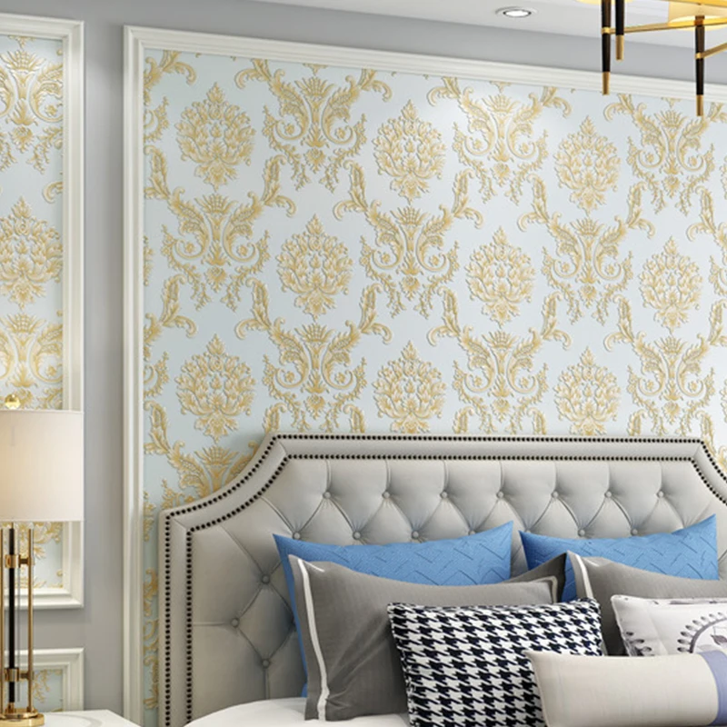 Рельефная настенная бумага серо-белая Дамасская для спальни гостиной фон с