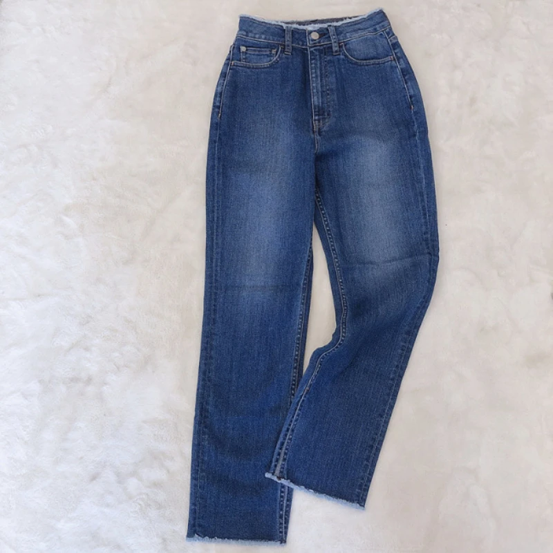 

Soft High Waist Straight Trousers Office Lady Chic New All Match Pantalones Mujer 2021 Spring Summer Split Denim Pants Women