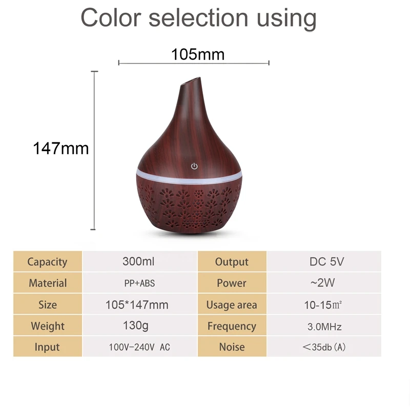 

USB Humidifier Aroma Essential Oil Diffuser Cool Mist Wood Grain Air Purifier Single Room Humidifiers