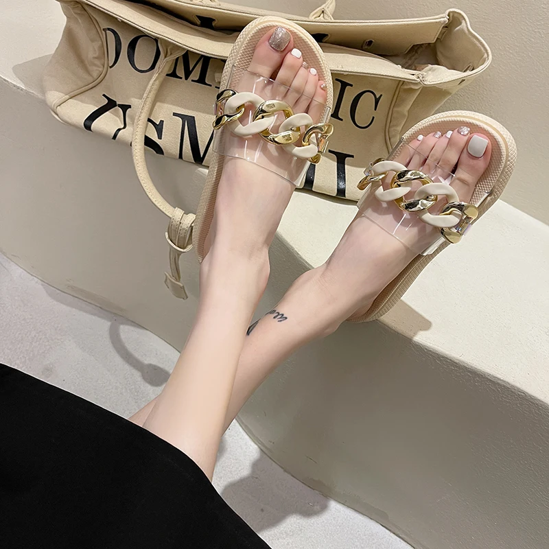 

Rivet Slippers Casual Women's Shoes With Platform Slides Pantofle Heeled Mules Shale Female Beach Low Luxury Soft 2021 High Sabo
