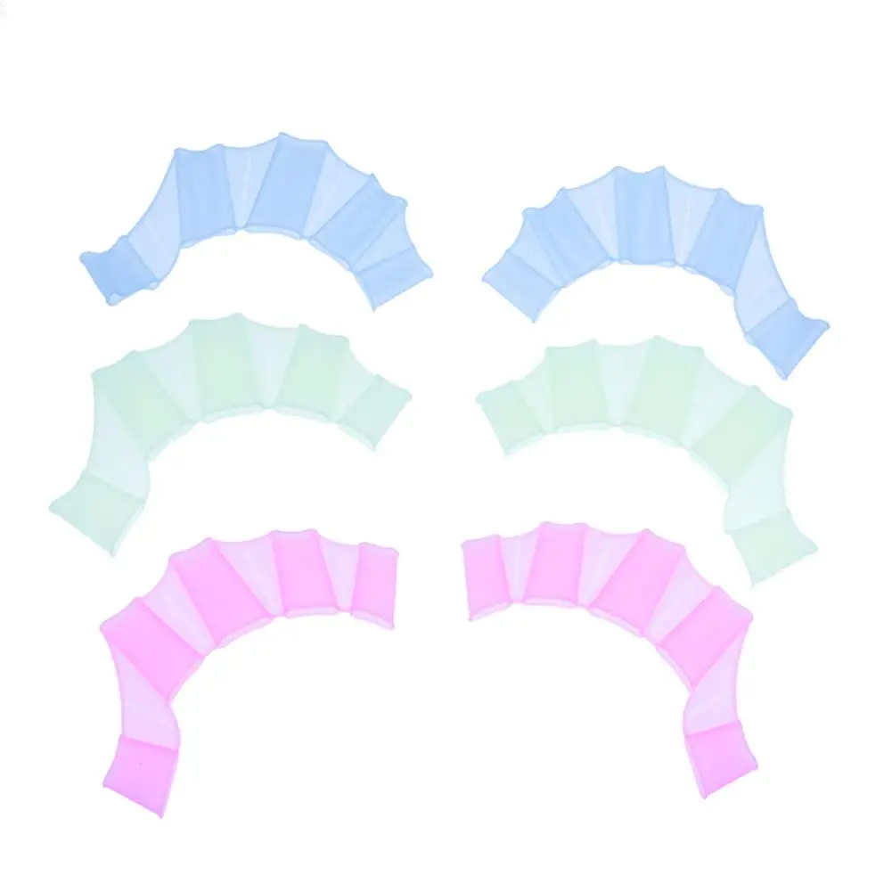 

1 Pair Of Silicone Swimming Hand Flippers Swim Training Finger Gloves Fins Webbed Paddle