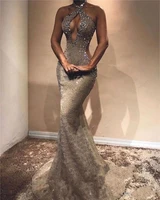 2020 african keyhole neck mermaid hollow out sexy prom dresses backless mermaid cutaway sides crystal beads evening gowns