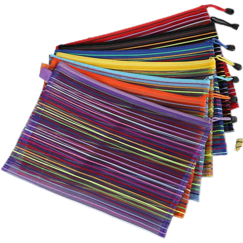 

5pcs Zipper File Pockets Nylon Storage Mesh Pouch Waterproof Pencil Pen Holder Document Bags Cosmetics Makeup Travel Accessories