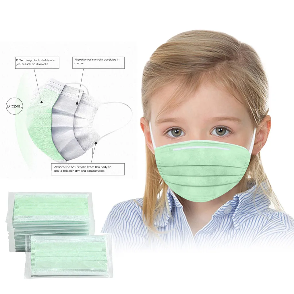 

Детские индивидуальные одноразовые зеленые защитные маски для рта универсальные пылезащитные ветрозащитные маски 3 слойная маска для лица...